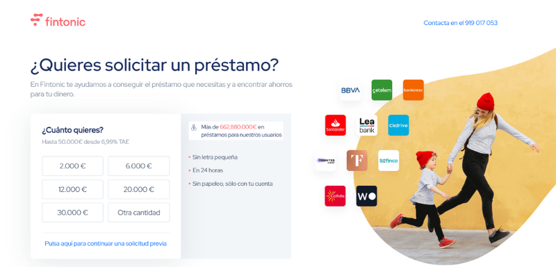 Sitio web de Fintonic, que muestra la simulación del préstamo.