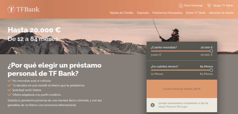 Imagen del sitio web oficial, que explica por qué elegir un préstamo personal de TF Bank.