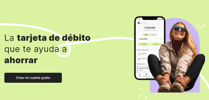 Frase de la interfaz del sitio web de Plazo: la tarjeta de débito que te ayuda a ahorrar dinero.